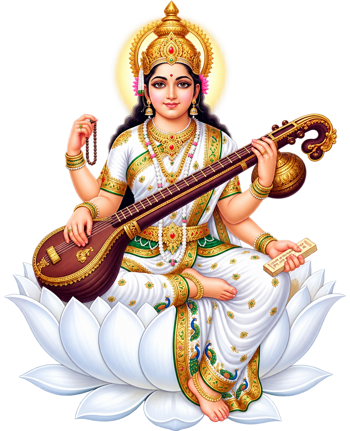 Saraswati with Veena on Lotus