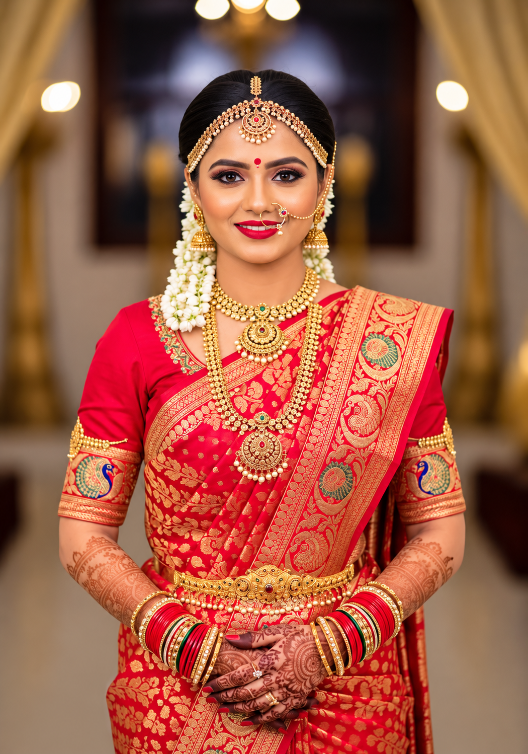 South Indian Bride in Red Silk Saree